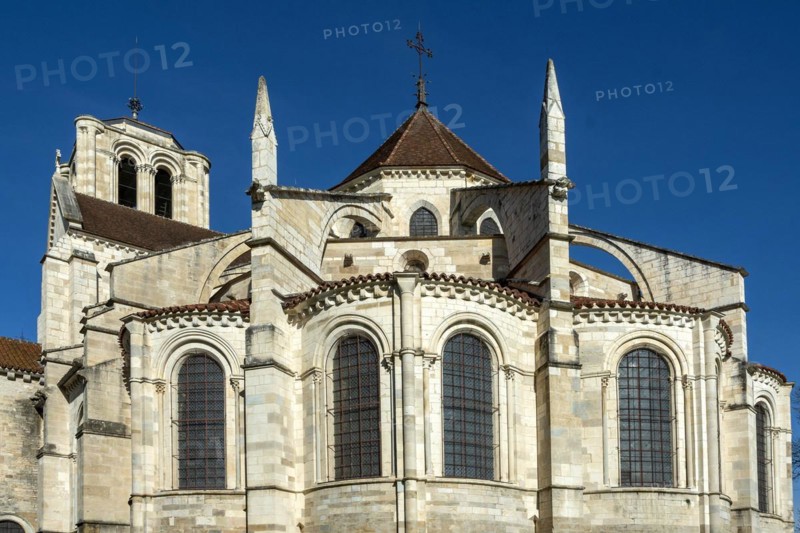 Vezelay labelled les Plus Beaux Villages de France. The chevet and the chapels of basilica St Mary Magdalene. Unesco World heritage. Morvan regional natural park. Via Lemovicensis way to Santiago de Compostela. Yonne department. Bourgogne Franche Comte. France