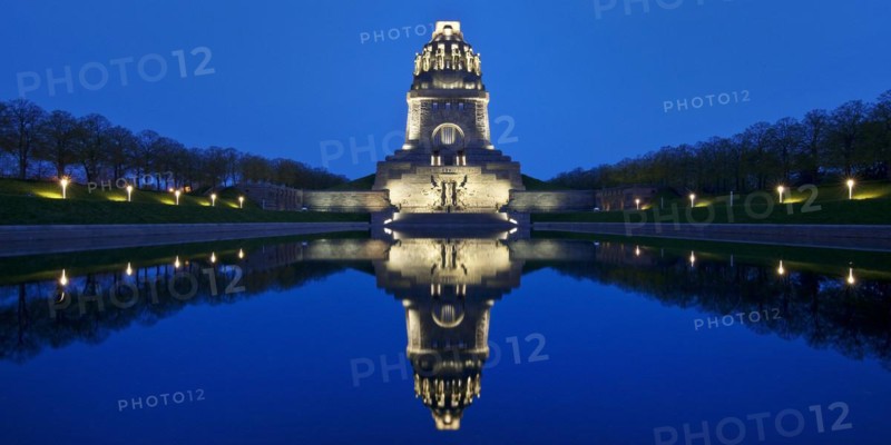 Illuminated Monument to the Battle of the Nations in the Evening