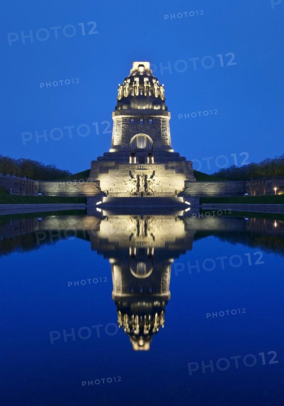 Illuminated Monument to the Battle of the Nations in the Evening