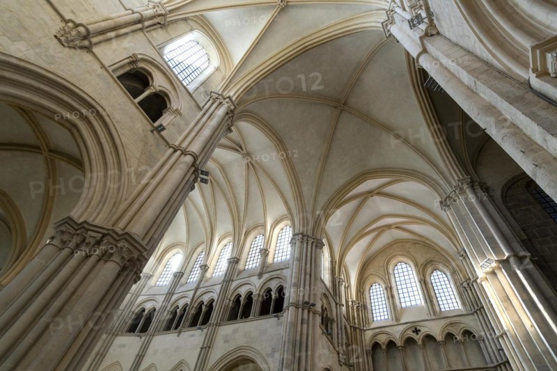 Vezelay labelled les Plus Beaux Villages de France. Architectural details of the nave of Basilica St Mary Magdalene.Unesco World heritage. Morvan regional natural park. Via Lemovicensis way to Santiago de Compostela. Yonne department. Bourgogne Franche Comte. France