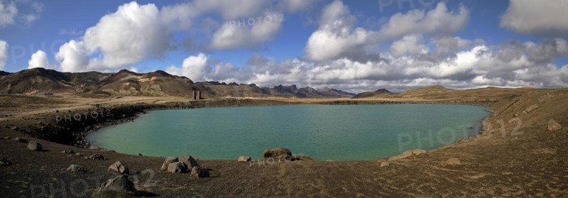 Turquoise-green Lake Graenavatn in an explosion crater