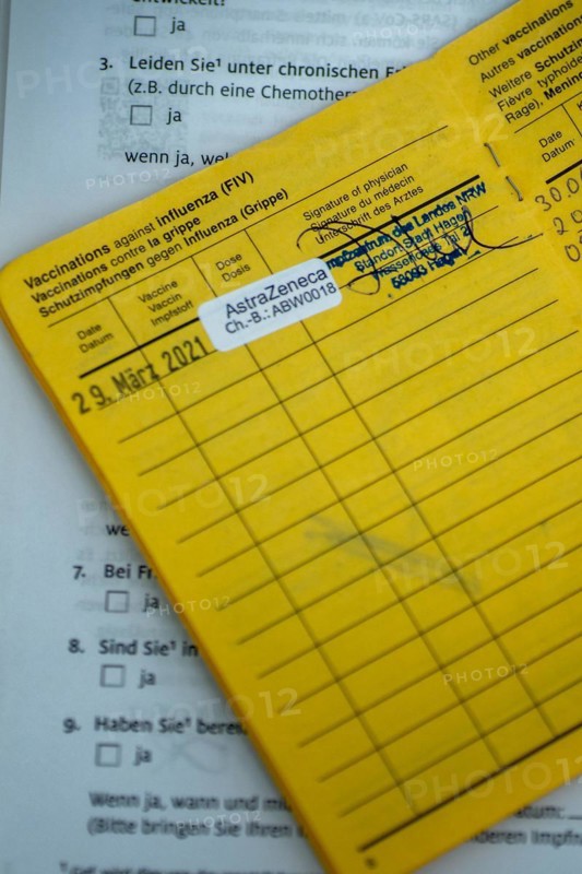 Vaccination certificate with one day of AstraZeneca Covid-19 vaccination. Hagen