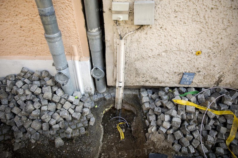 Laying of fibre optic cables. Construction work in Bad Belzig