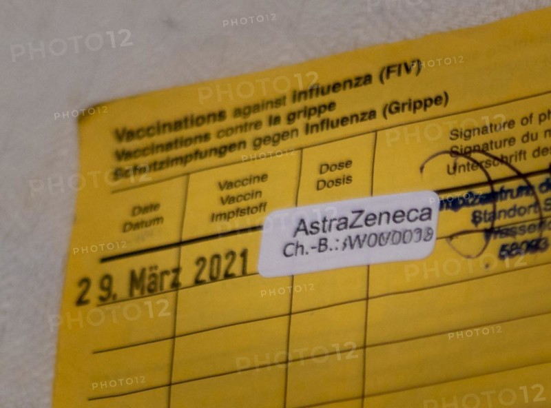 Vaccination certificate with one day of AstraZeneca Covid-19 vaccination. Hagen