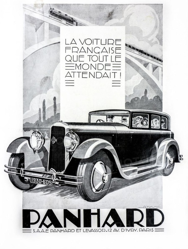 Vintage advert for the French automobile Panhard & Levassor 6DS Berline X66 from 1930