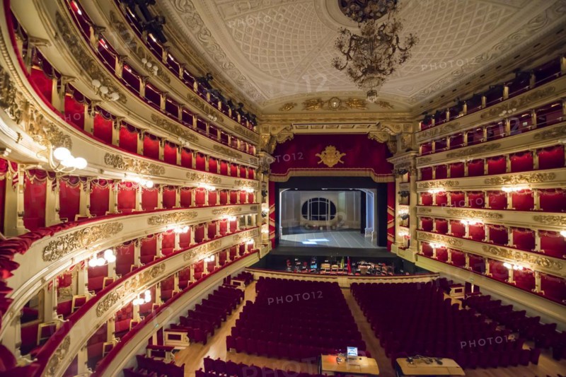 Inside illuminated Scala Theater in Milan