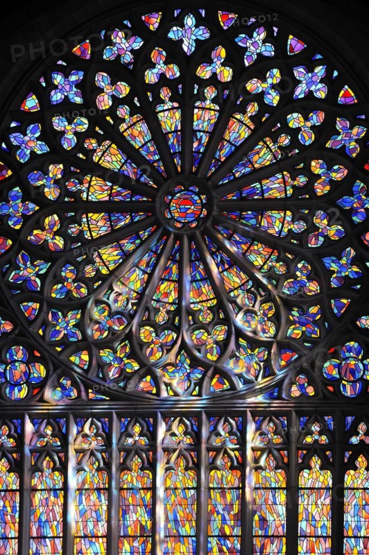 Stained-glass rose window at the Saint-Malo Cathedral