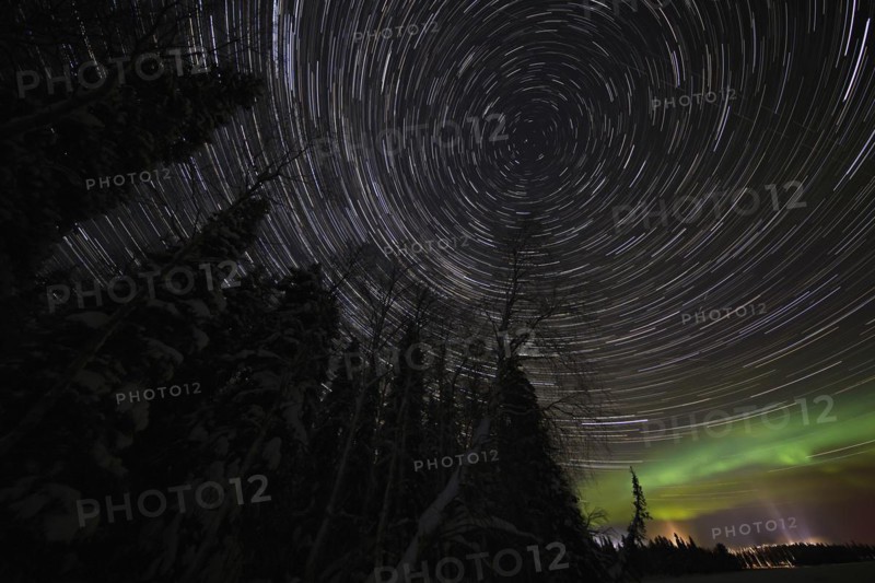 Star trails with some Northern Lights at Lake Pyhaejaervi