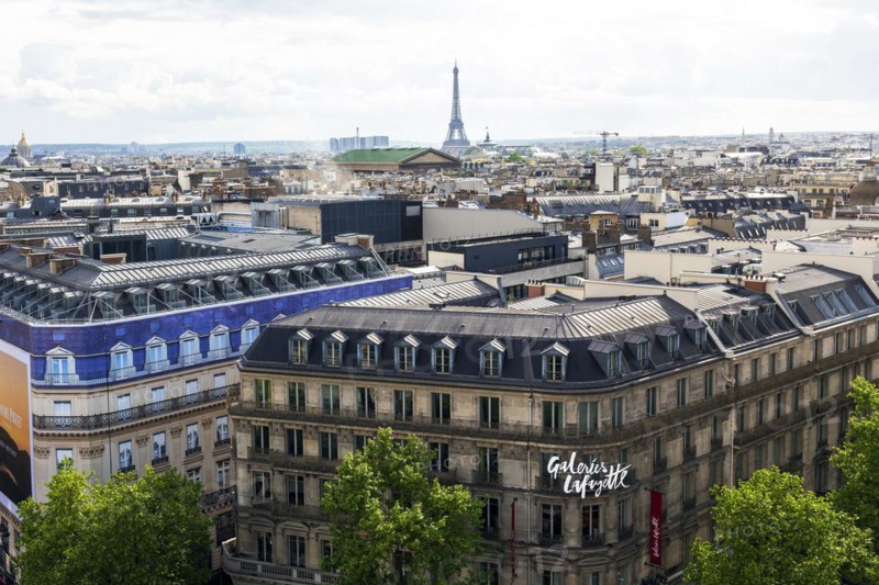 View of Galeries Lafayette and Eiffel Tower