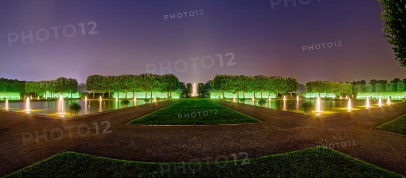 Herrenhaeuser Gardens illuminated Panorama Hanover Germany