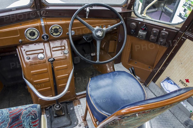 Dashboard and steering wheel of 1950 Bedford OB Duple Vista coach