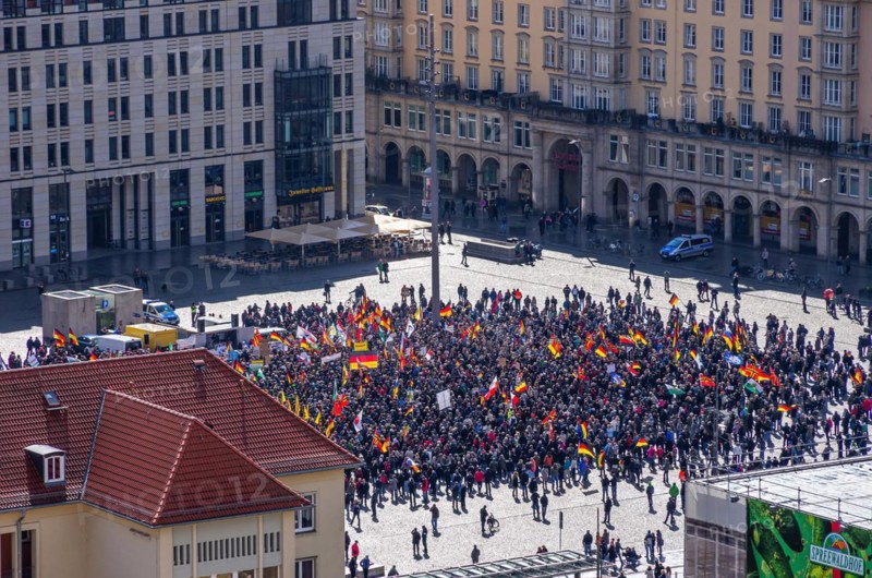 Supporters of the PEGIDA movement gathered at the Altmarkt