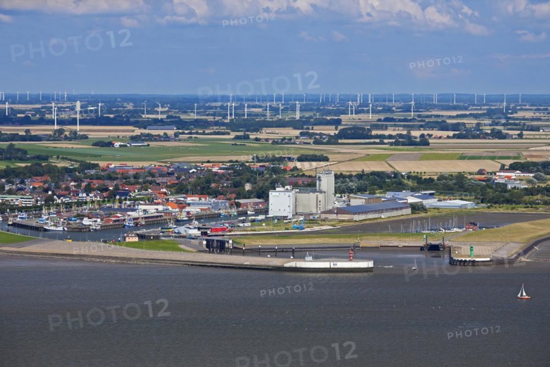 Aerial view over the harbour of Buesum along the North Sea