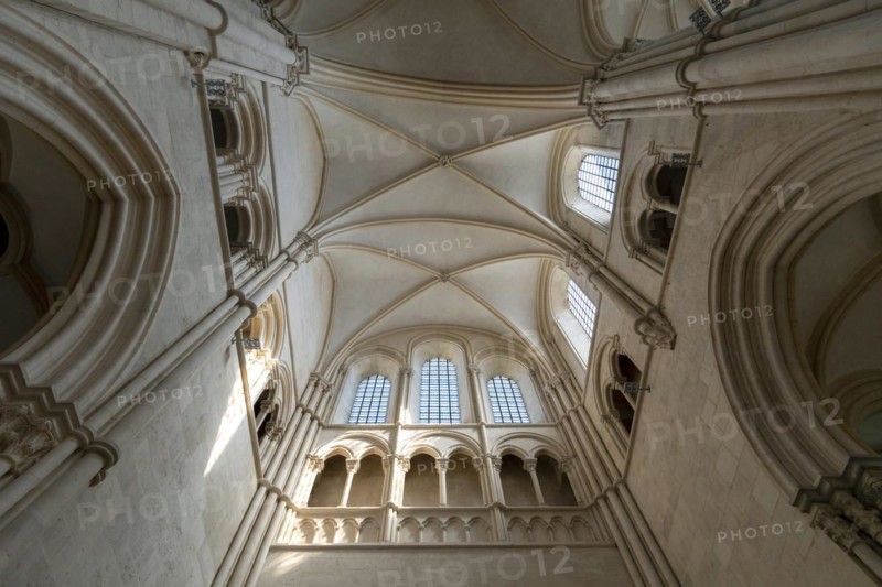 Vezelay labelled les Plus Beaux Villages de France. Architectural details of the nave of Basilica St Mary Magdalene.Unesco World heritage. Morvan regional natural park. Via Lemovicensis way to Santiago de Compostela. Yonne department. Bourgogne Franche Comte. France