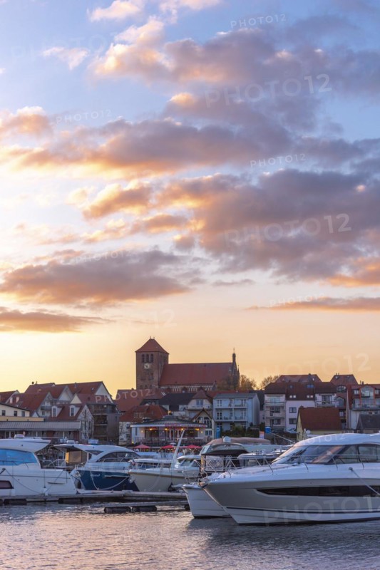 City harbour with motor boats