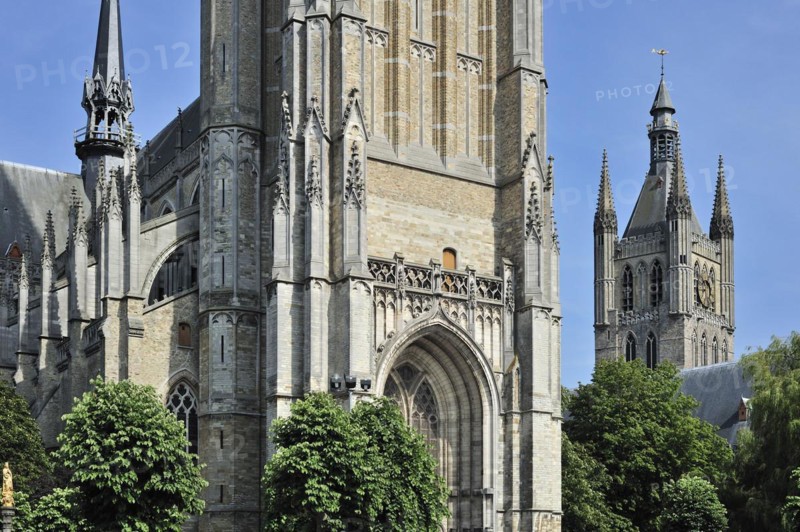 The Saint Martin's Cathedral and Cloth Hall with belfry at Ypres