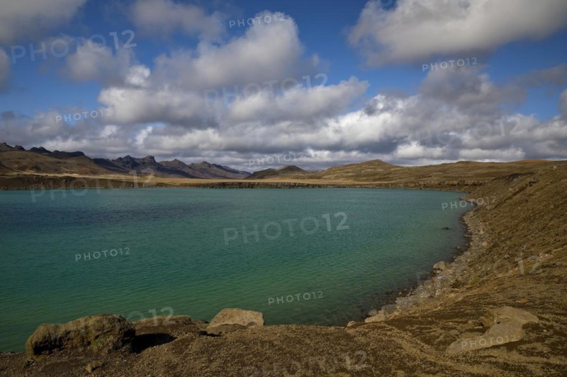Turquoise-green Lake Graenavatn in an explosion crater