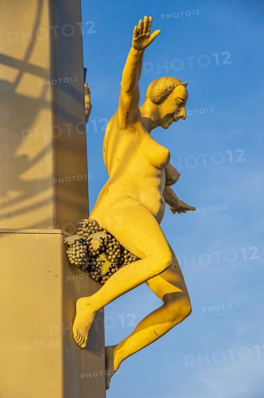 Detailed view of the Magic Column by sculptor Peter Lenk on the harbour pier in Meersburg on Lake Constance