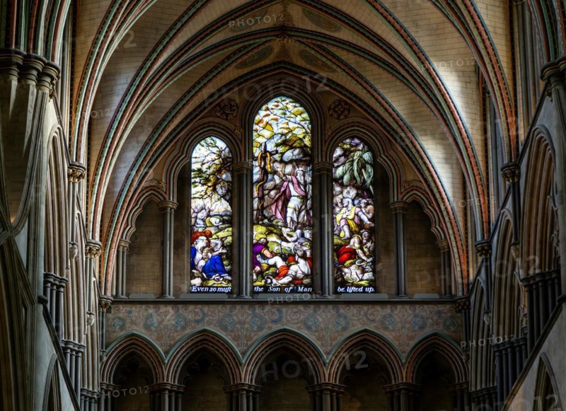 Stained glass window of Moses inside cathedral church
