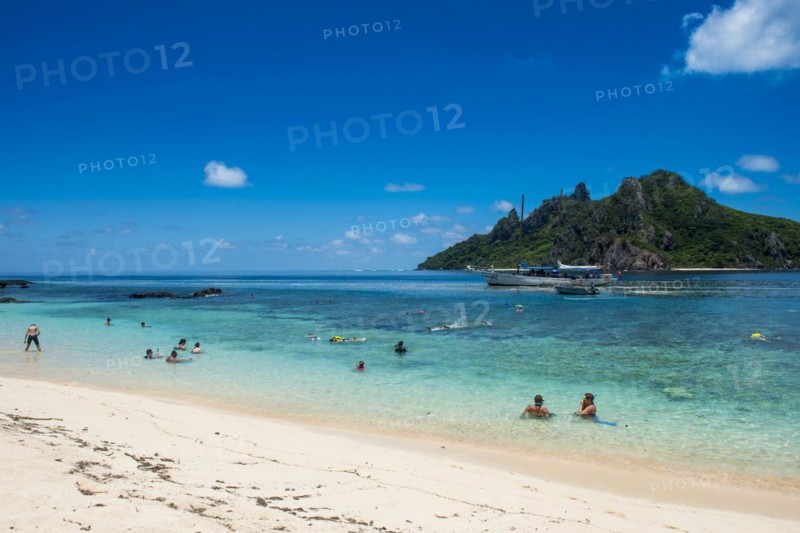 Beautiful white sand beach on Monuriki or Cast away island