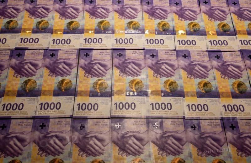 Many 1000 Swiss Franc Banknote on Table in Switzerland