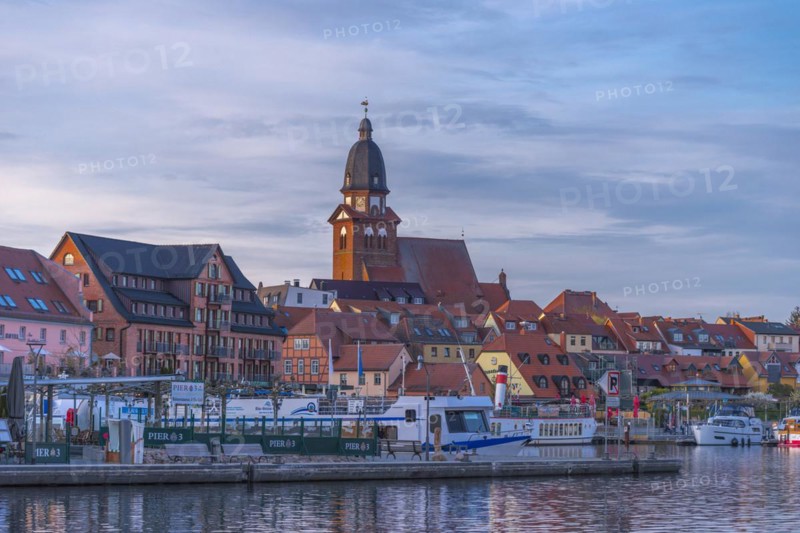 City harbour with motor boats