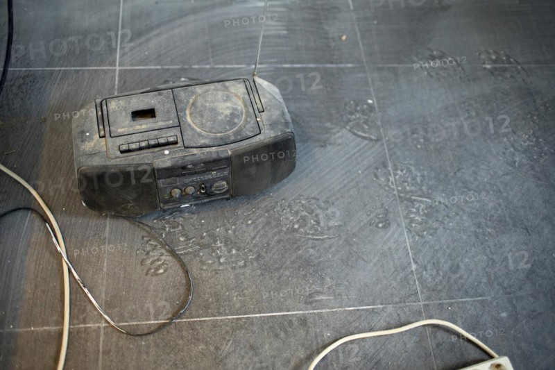 Subject: Construction site. Music equipment on a building site