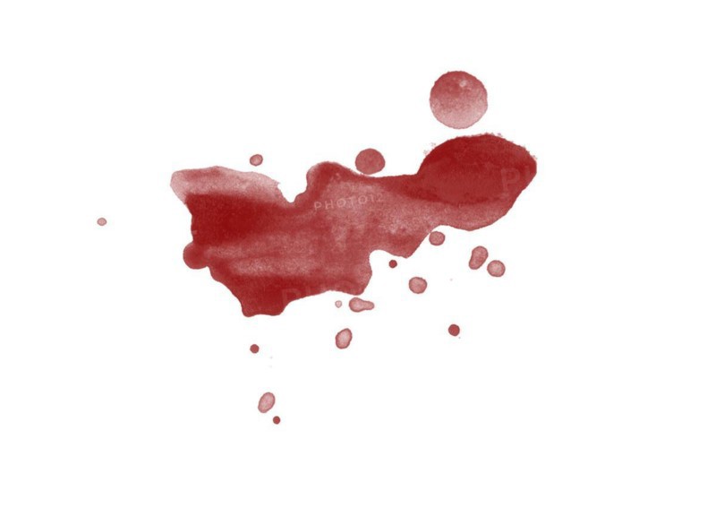 Red blood splatter stain on white background