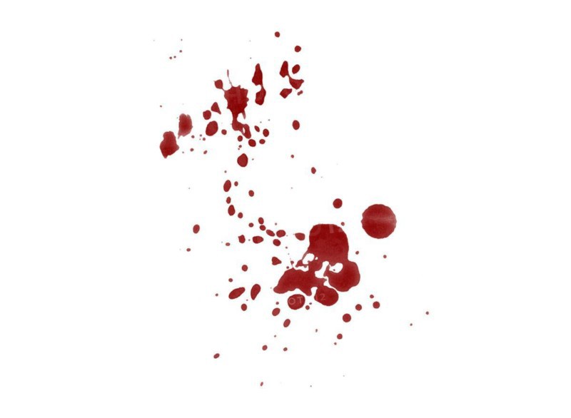 Red blood splatter stain on white background