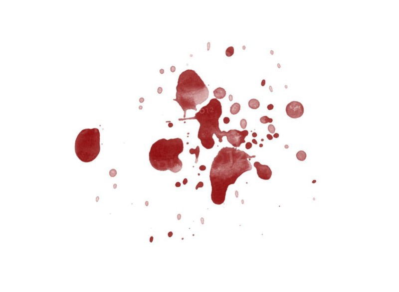 Red blood splatter stain on white background