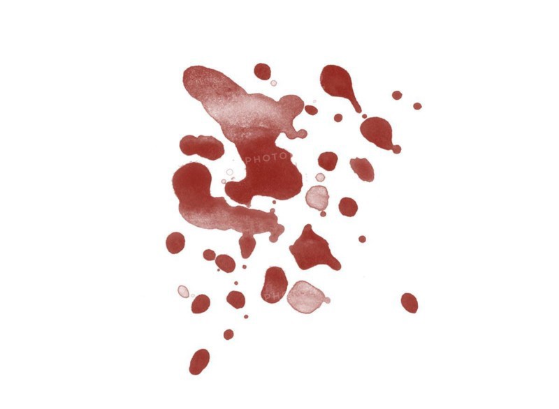 Red blood splatter stain on white background