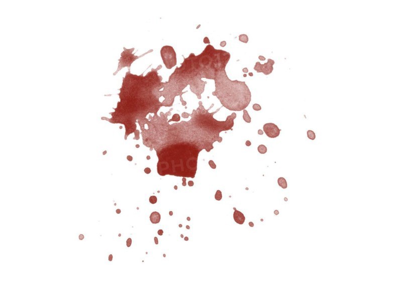 Red blood splatter stain on white background