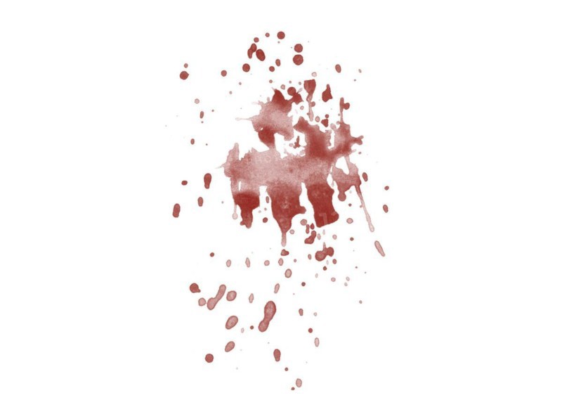 Red blood splatter stain on white background
