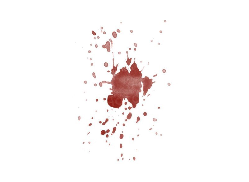 Red blood splatter stain on white background