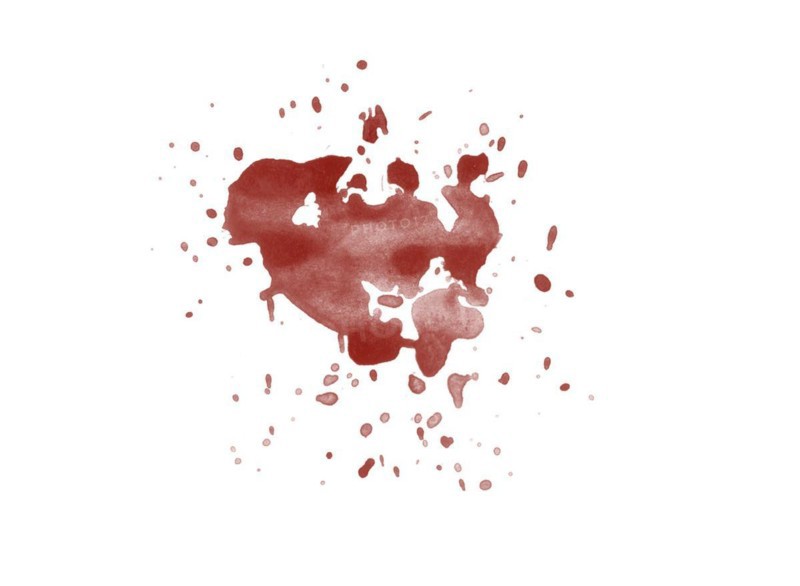 Red blood splatter stain on white background