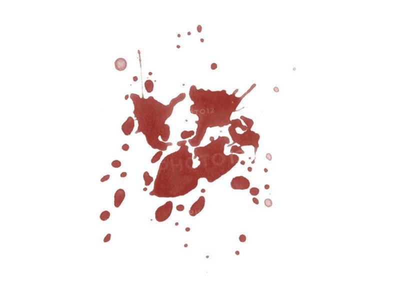 Red blood splatter stain on white background