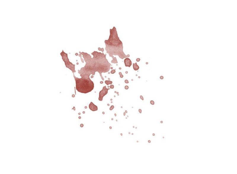 Red blood splatter stain on white background