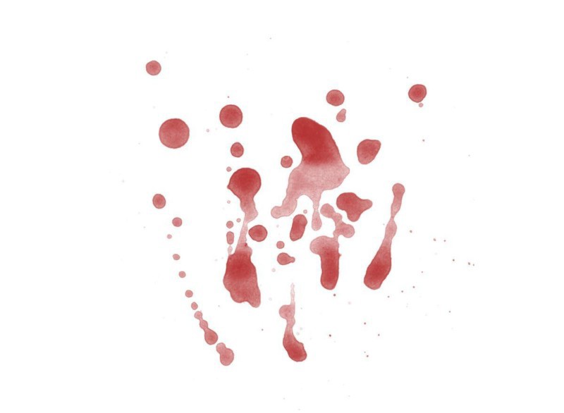 Digitally rendered blood splatter stain isolated on white background