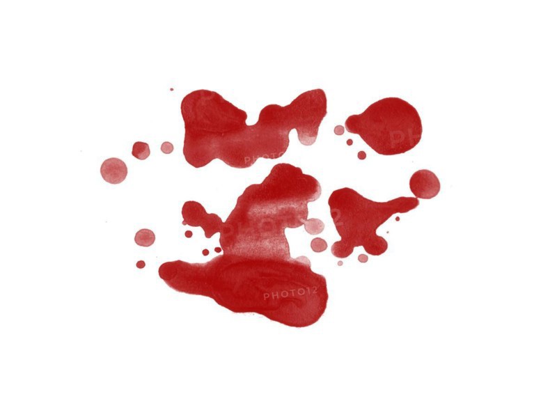 Digitally rendered blood splatter stain isolated on white background