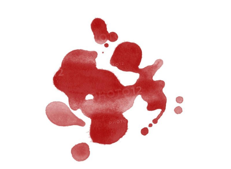 Digitally rendered blood splatter stain isolated on white background