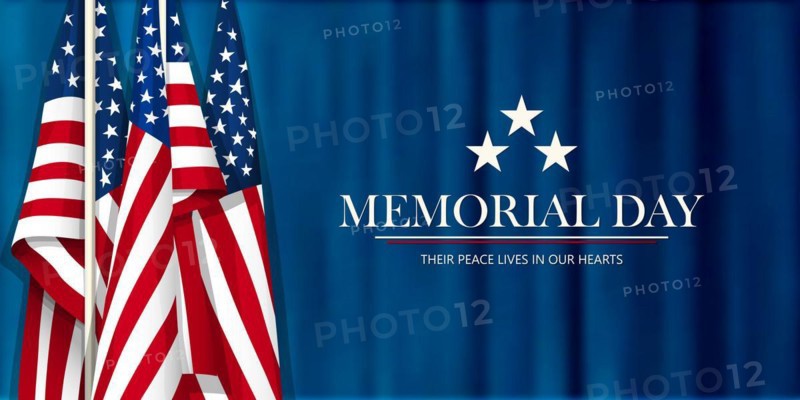 Memorial Day Vector Map with American Flags and Copy Space