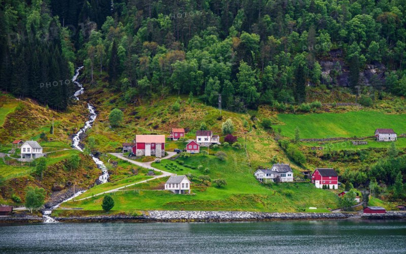 Waterfalls from Mountains and Fiord to Olden