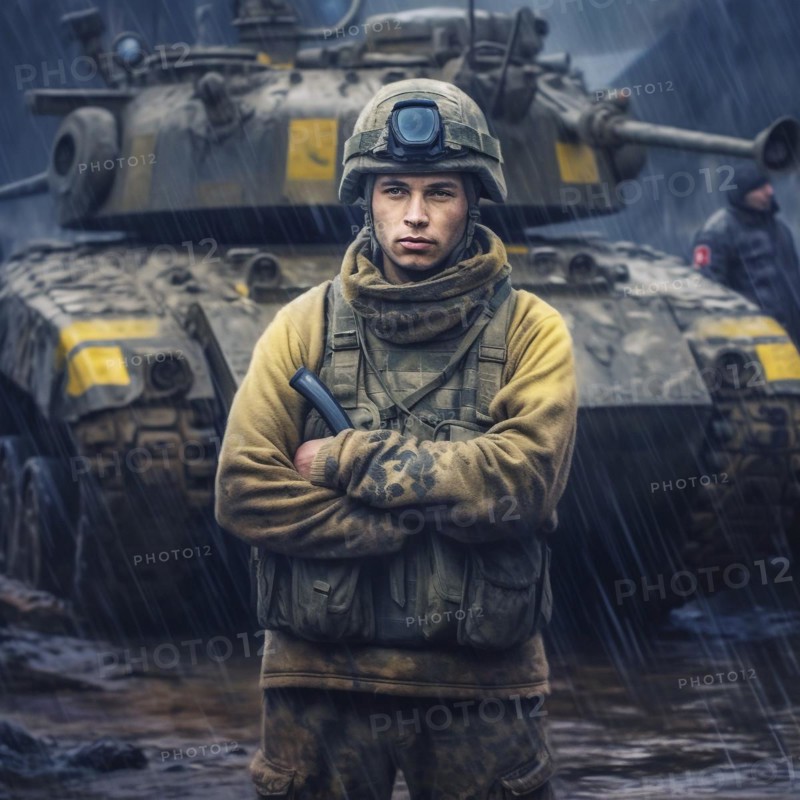 Soldiers proudly stand in front of their battle tank