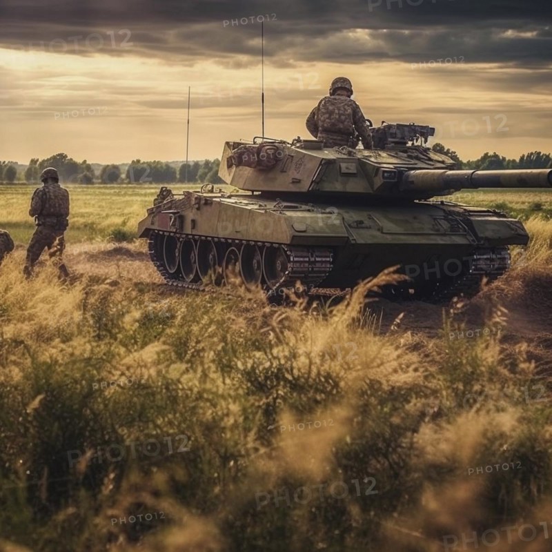 Soldiers with full battle gear and tanks in the battlefield