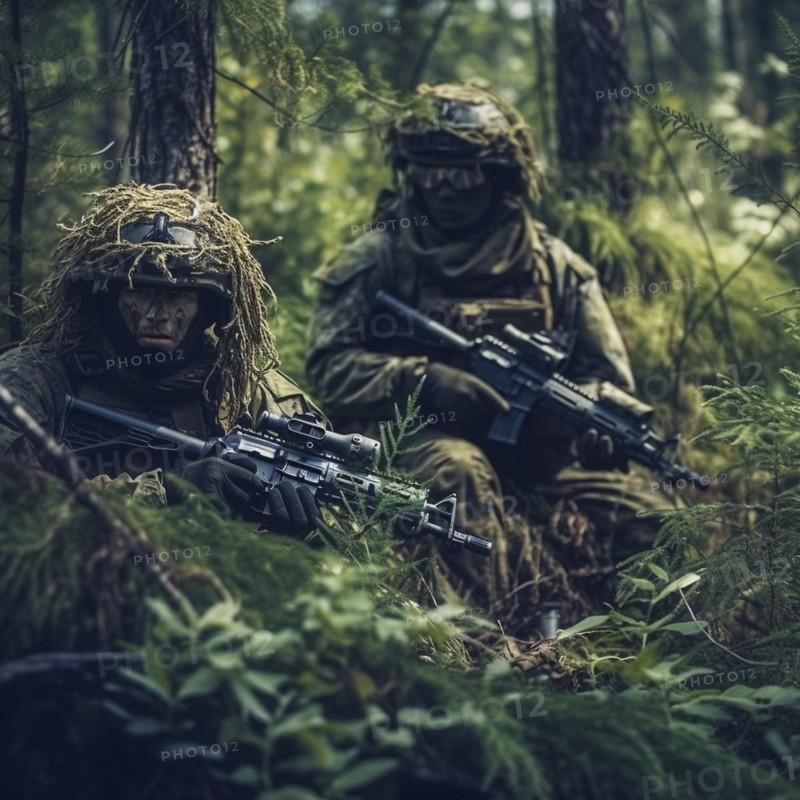 Soldiers with full combat gear in the battlefield