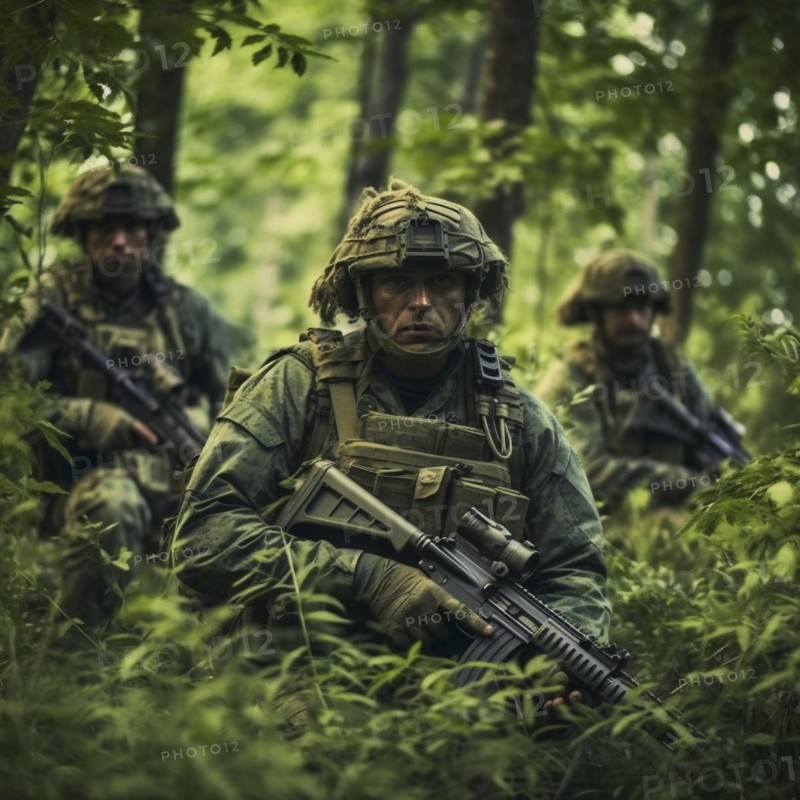 Soldiers with full combat gear in the battlefield