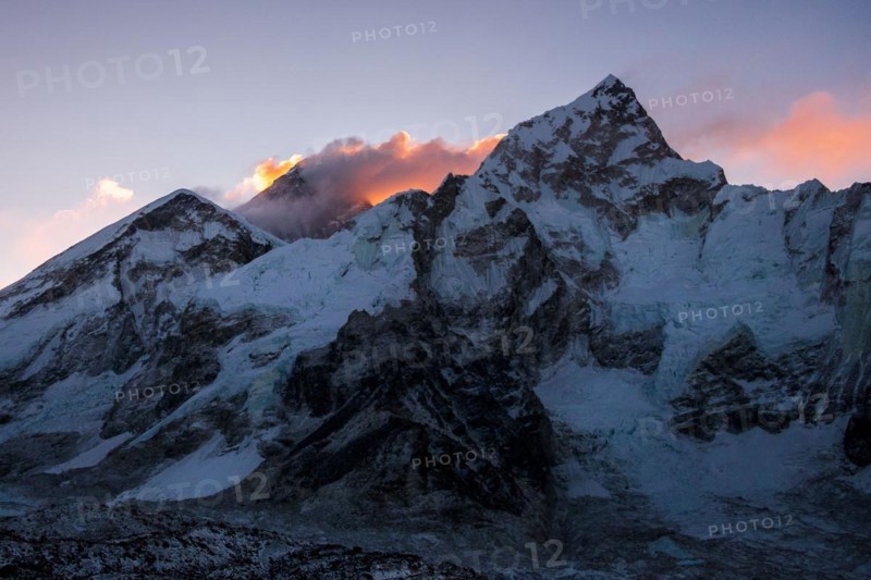 Nuptse in the foreground and Mount Everest at dawn during a trekking tour to Everest Base Camp