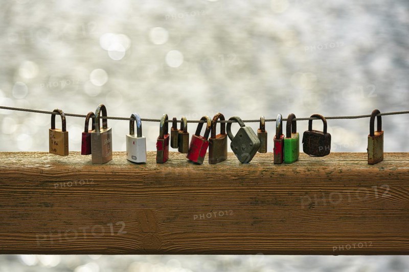 Love locks on the bridge railing