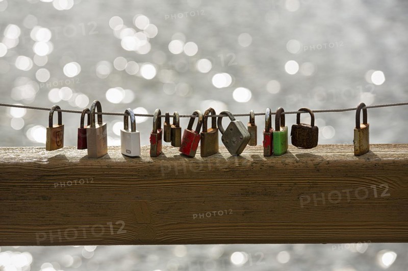 Love locks on the bridge railing