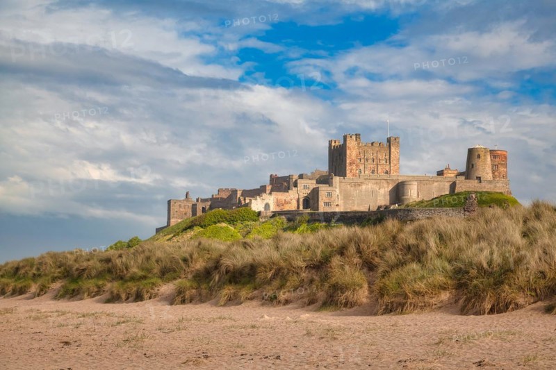 Dune landscape in front of Bamburgh Castle